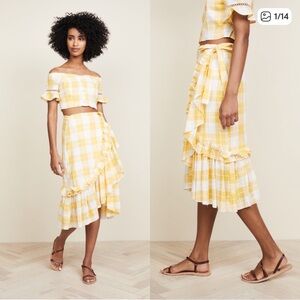 Red Carter Lucila Matching Set Wrap Skirt + Crop Top Yellow Gingham